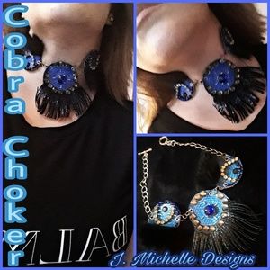 💋Blue Tribal Real Cobra Snakeskin Choker
